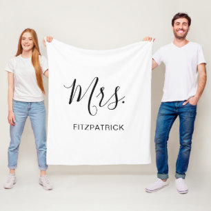Simple White Mrs Last Name Wedding Bride Newlywed Fleece Blanket