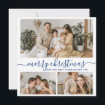 Simple White Navy 3 Photo Collage Christmas Holiday Card<br><div class="desc">Elegant, Simple, Handwritten Calligraphy White and Navy 3 Photo Collage Merry Christmas Script Holiday Card. This festive, minimalist three (3) photo holiday card template features a nice photo collage and says „Merry Christmas”! The „Merry Christmas” greeting text is written in a pretty hand lettered swirly swash-tail font in navy blue...</div>