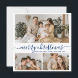 Simple White Navy 3 Photo Collage Christmas Holiday Card<br><div class="desc">Elegant, Simple, Handwritten Calligraphy White and Navy 3 Photo Collage Merry Christmas Script Holiday Card. This festive, minimalist three (3) photo holiday card template features a nice photo collage and says „Merry Christmas”! The „Merry Christmas” greeting text is written in a pretty hand lettered swirly swash-tail font in navy blue...</div>