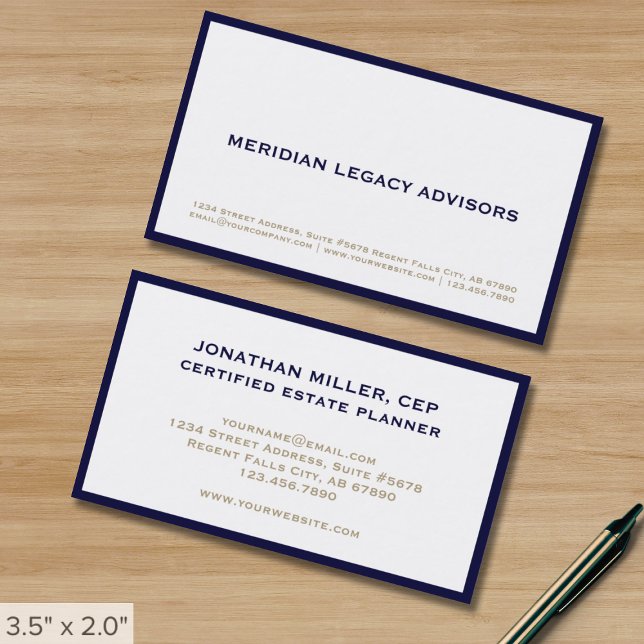 Simple White Navy Blue Border Business Card (Creator Uploaded)