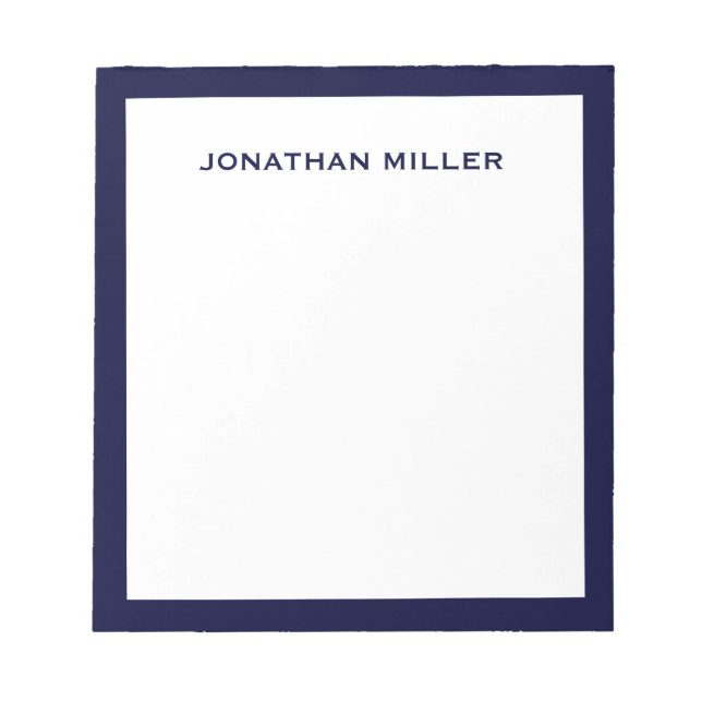 Simple White Navy Typographic Notepad (Front)