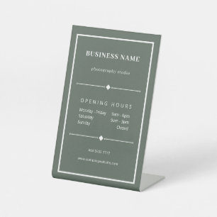 Simple White Office Opening Hours Muted Green Pedestal Sign