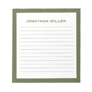 Simple White Olive Typographic Name Lined Notepad