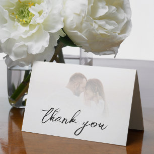 Simple White Ombre Elegant Photo Wedding Thank You Card