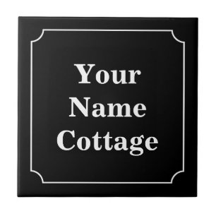Simple white on black cottage sign ceramic tile