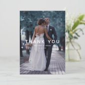 Simple White Overlay Text Wedding Photo Thank You Card (Standing Front)