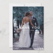 Simple White Overlay Text Wedding Photo Thank You Card (Front)