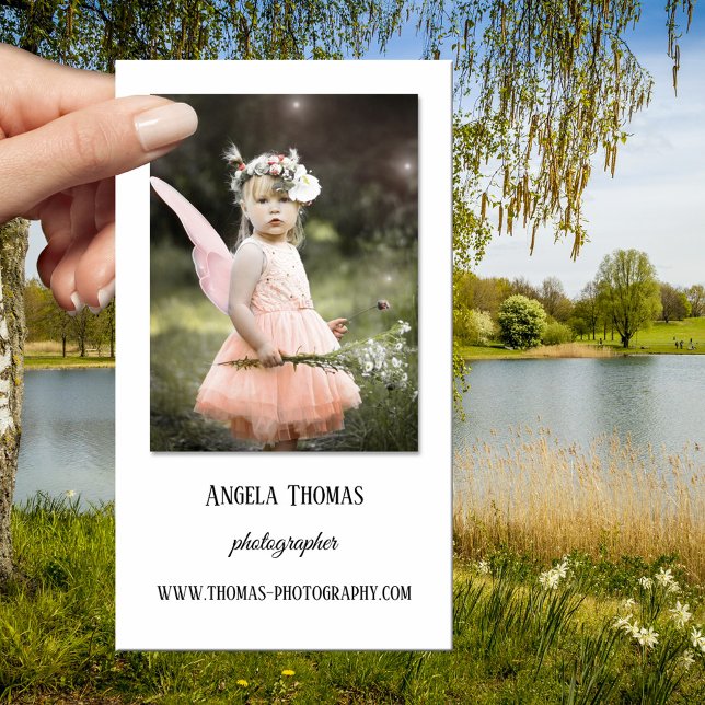 Simple White Photos Photographer Business Card (Business card featuring your own professional photos framed by a small drop shadow on white)