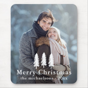 Simple White Pine Trees Christmas Holiday Photo Mouse Pad