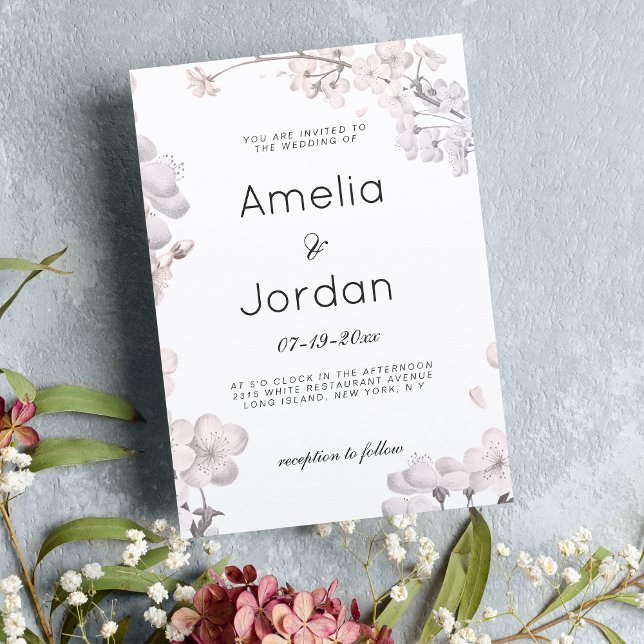 Simple white pink cherry blossom floral wedding invitation (Simple white pink cherry blossom floral wedding )
