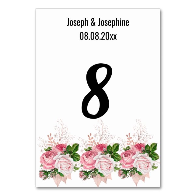 Simple White Pink Floral Bouquet TABLE NUMBER (Front)