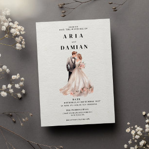 Simple white pink floral couple photo Wedding Invitation