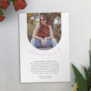 Simple white pink heart funeral photo wake thank you card