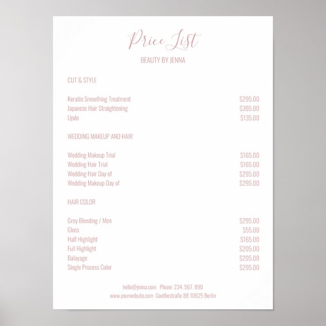 Simple White Pink Preislisten Poster (Front)