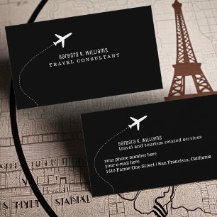 Simple White Plane on Black Business Card