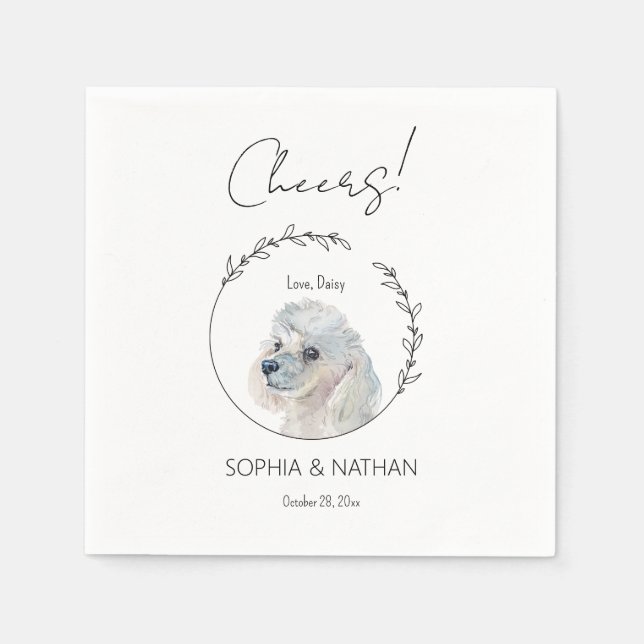 Simple White Poodle Dog Wedding Cocktail  Napkin (Front)