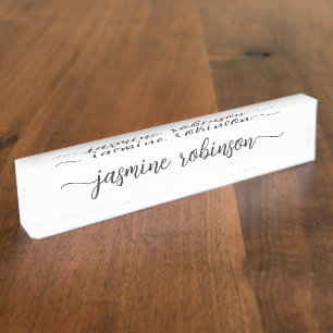 Simple White Professional Signature Script Nameplate