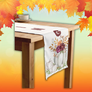 Simple White Pumpkin & Floral Thanksgiving Long Table Runner