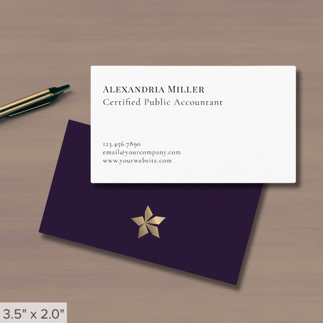 Simple White Purple Gold Logo Business Card (Creator Uploaded)