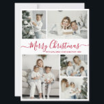 Simple White Red 5 Photo Collage Christmas Holiday Card<br><div class="desc">Simple, Elegant Calligraphy White and Red 5 Photo Collage Merry Christmas Script Holiday Card. This festive, minimalist, whimsical five (5) photo holiday greeting card template features a pretty grid photo collage and says „Merry Christmas”! The „Merry Christmas” greeting text is written in a beautiful hand lettered swirly swash-tail font type...</div>