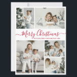 Simple White Red 5 Photo Collage Christmas Holiday Card<br><div class="desc">Simple, Elegant Calligraphy White and Red 5 Photo Collage Merry Christmas Script Holiday Card. This festive, minimalist, whimsical five (5) photo holiday greeting card template features a pretty grid photo collage and says „Merry Christmas”! The „Merry Christmas” greeting text is written in a beautiful hand lettered swirly swash-tail font type...</div>