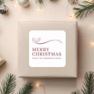 Simple white red modern Merry Christmas Square Sticker