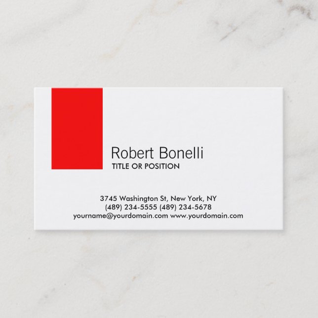 Simple White Red Plain Modern Business Card (Front)