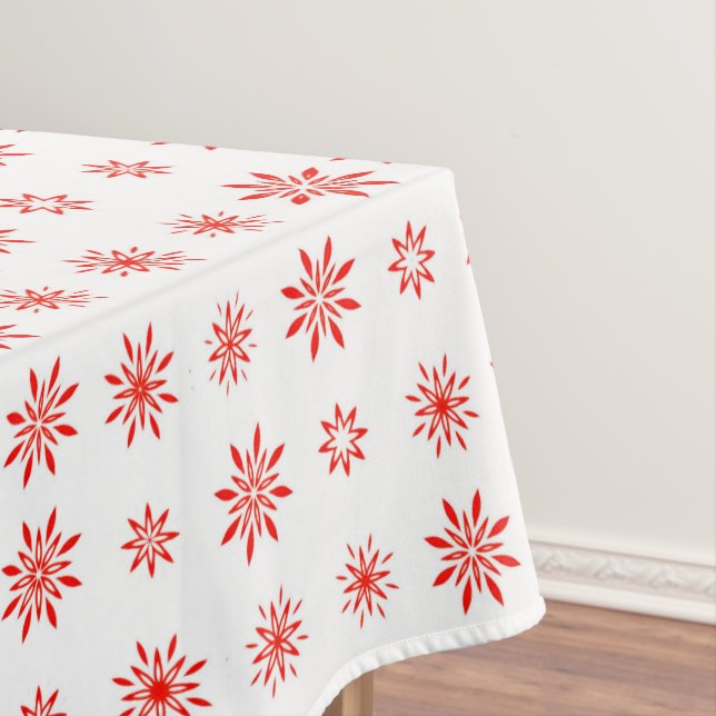 Simple White & Red Winter Floral Pattern Christmas Tablecloth (In Situ)