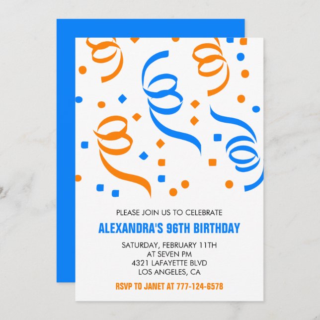 Simple White Retro Confetti 96th birthday Invitation (Front/Back)