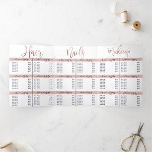 Simple White Rose Gold Salon Spa Price List Tri-Fold Invitation