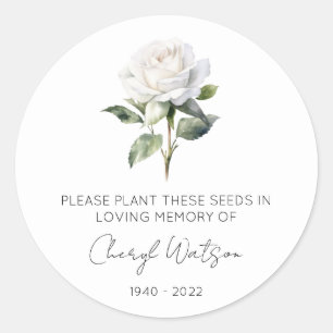 Simple White rose Memorial Seed Packet Classic Round Sticker