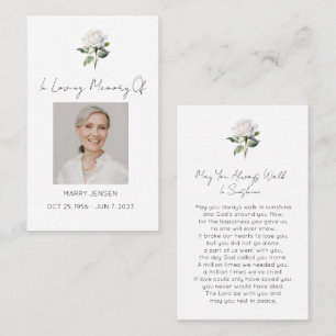 Simple White rose Photo Funeral Prayer Card
