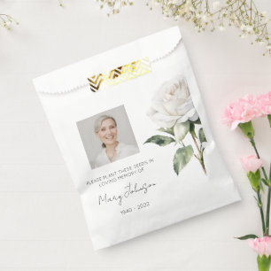 Simple White rose Photo Funeral Seed Favour Bag