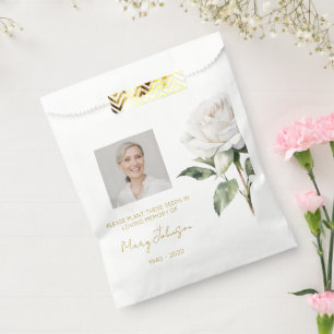 Simple White rose Photo Funeral Seed Favour Bag