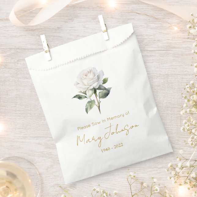 Simple White rose Seed packet Funeral  Favour Bag (Clipped)