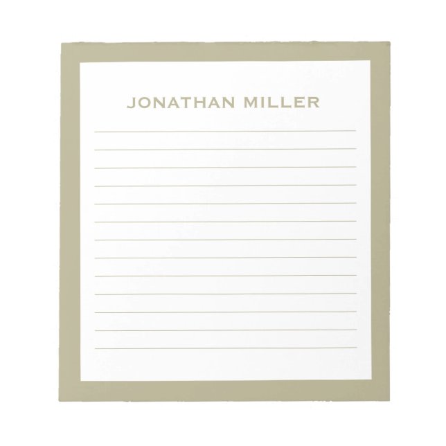 Simple White Sage Green Typographic Name Lined Notepad (Front)