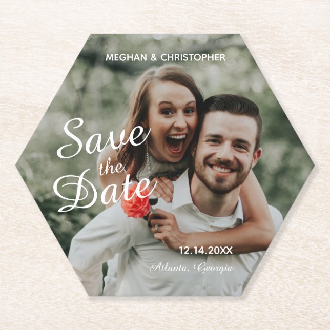 Simple White Save The Date Paper Coaster (Front)