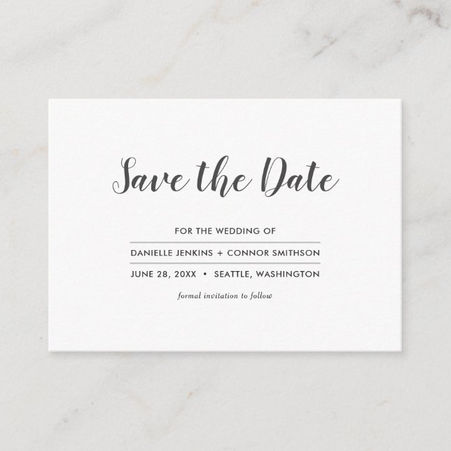 Simple White Save the Date with Wedding Website Enclosure Card (Front)