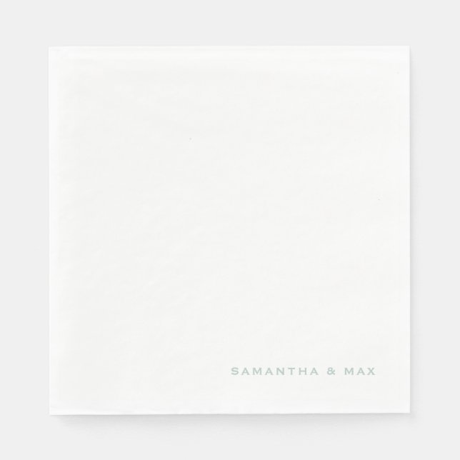 Simple White Seafoam Couple Names Luncheon Napkin (Front)