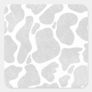 Simple White Silver Large Cow Spots Animal Print Square Sticker