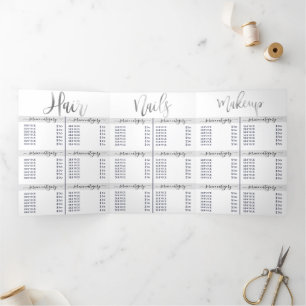 Simple White Silver Salon Spa Price List Tri-Fold Invitation