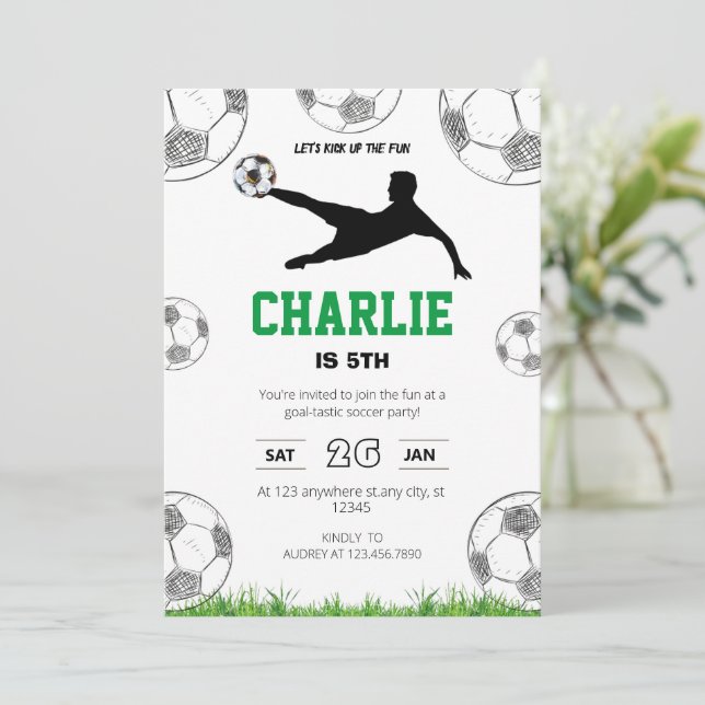 Simple White Soccer Birthday Invitation (Standing Front)