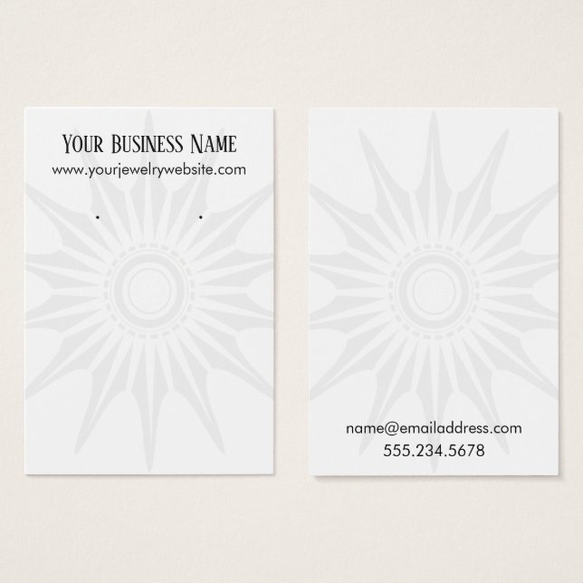 Simple White Starburst Earring Holder Display Card (Front & Back)