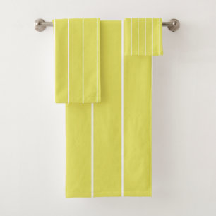Simple White Stripes in Banana Yellow Background Bath Towel Set