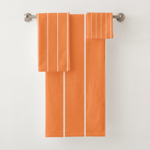Simple White Stripes in Orange Background Bath Towel Set