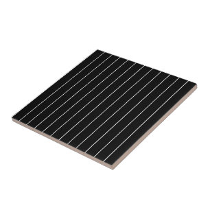 Simple White Stripes on Black Background Ceramic Tile