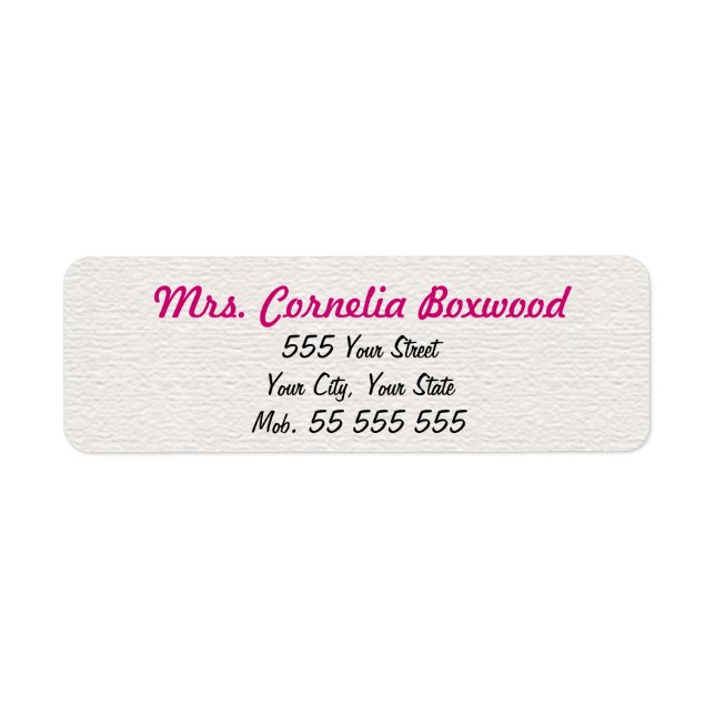 Simple White Structure Pink Name Return Address Label (Front)