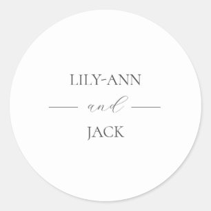 Simple White Stylish Monogram Script Wedding Classic Round Sticker