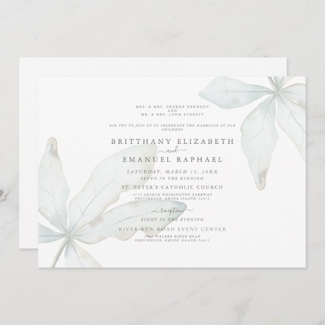 Simple White Tropical Foliage IIWedding Invitation (Front/Back)
