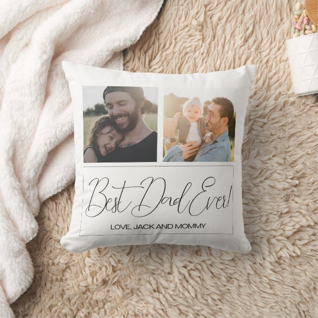Simple White Two Photo Best Dad Ever Cushion (Blanket)